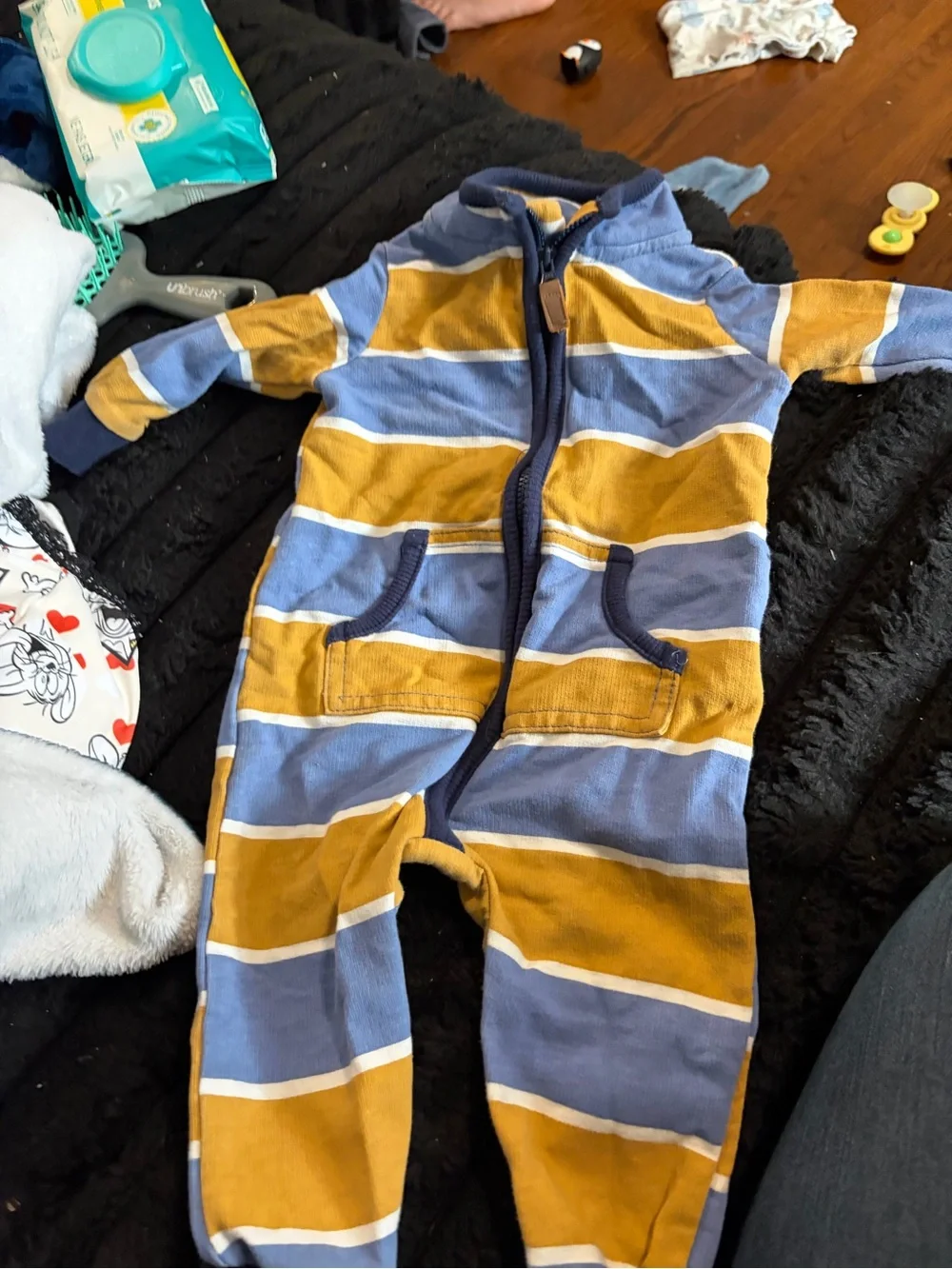 Carter's Mustard and Light Blue Striped One-Piece Footie